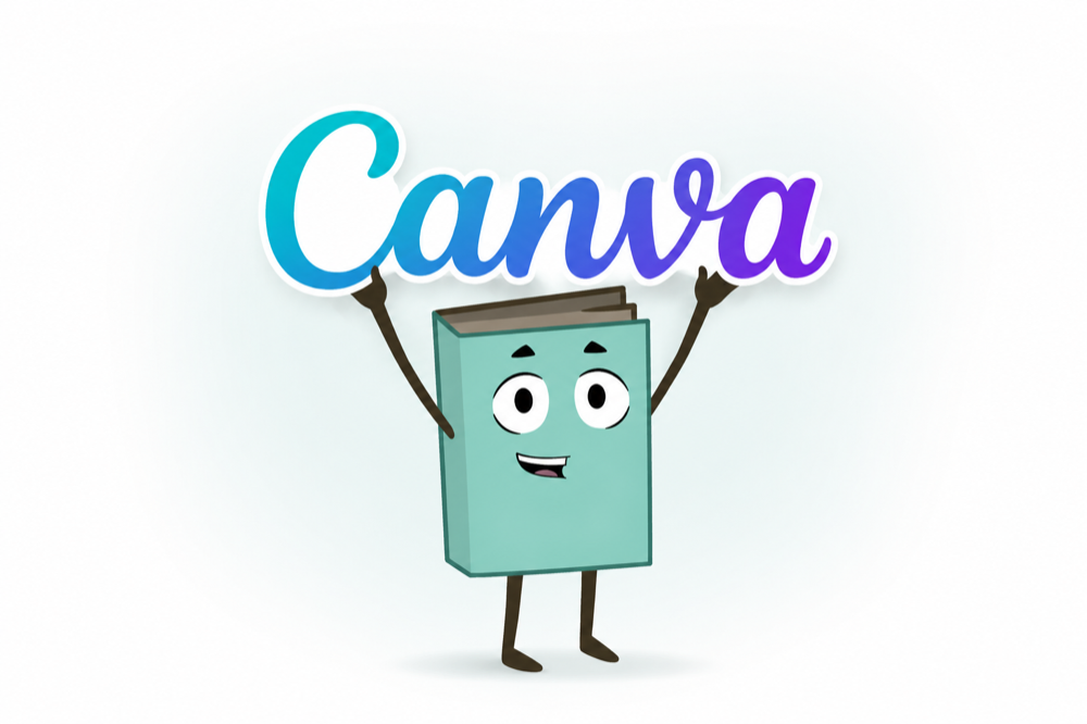 Booker holding a Canva yearbook