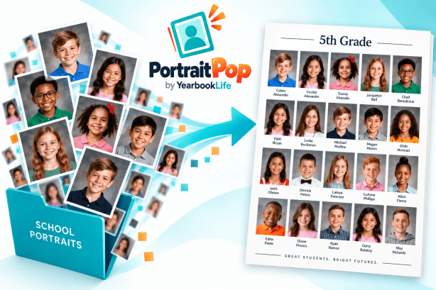 PortraitPop organizing school portraits into Canva yearbook pages