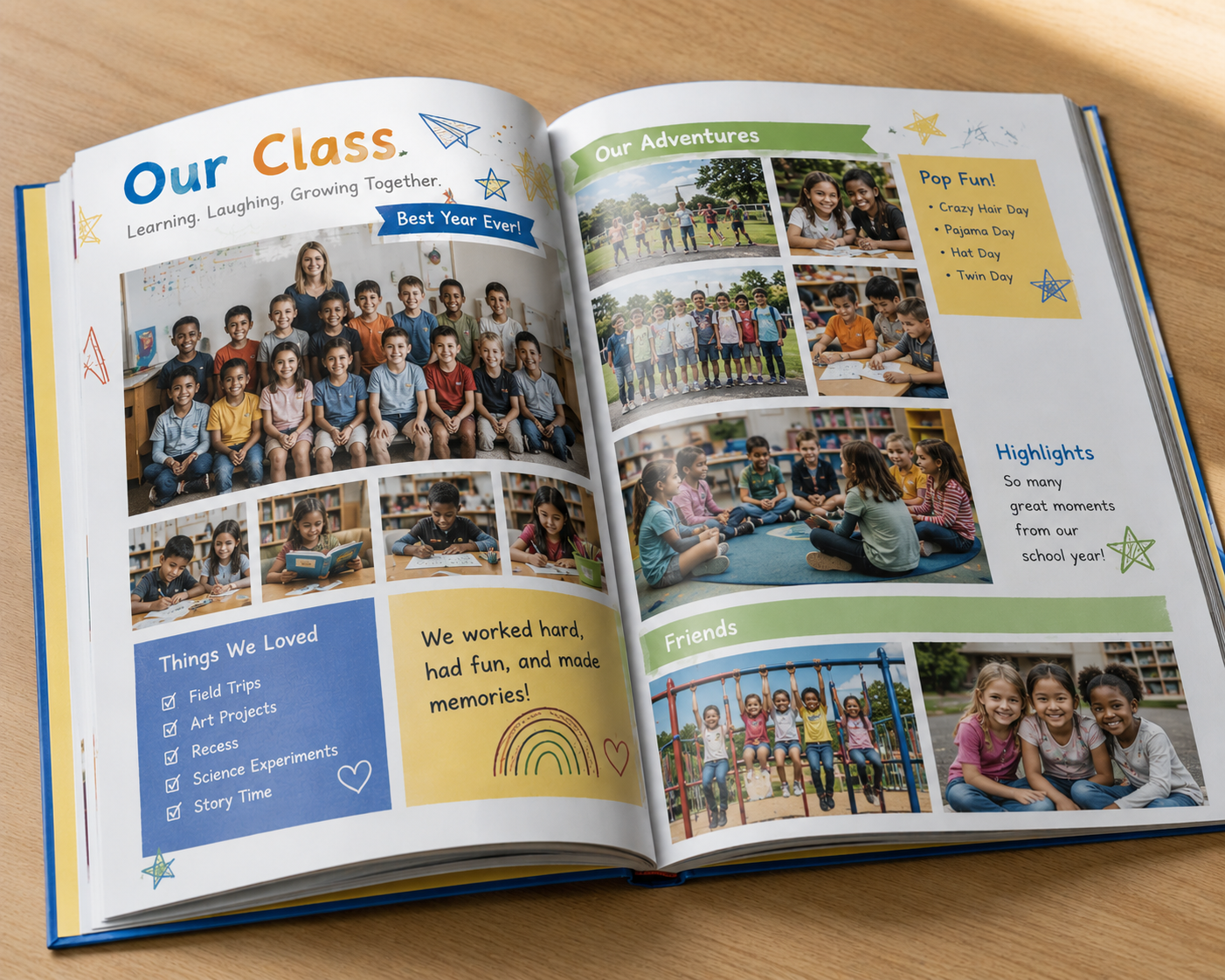Elementary school yearbook spreads